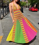 Jacquard Striped Crochet Long Dress