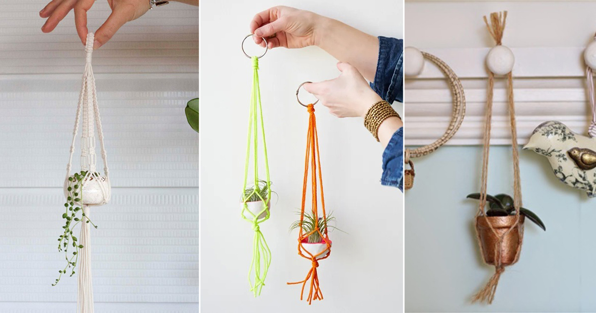 5 Macrame Tiny Plant Hanging Basket Patterns - Hello Lidy