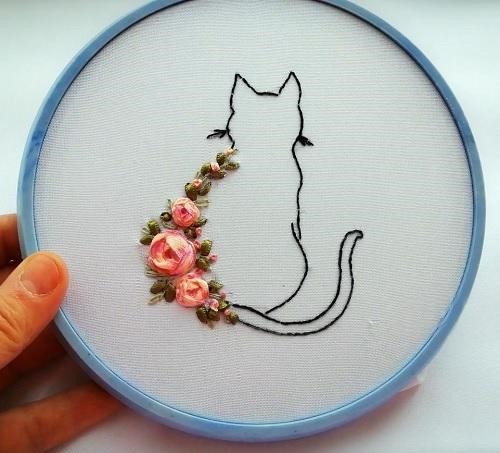 Ribbon embroidered cat free patterns 1a