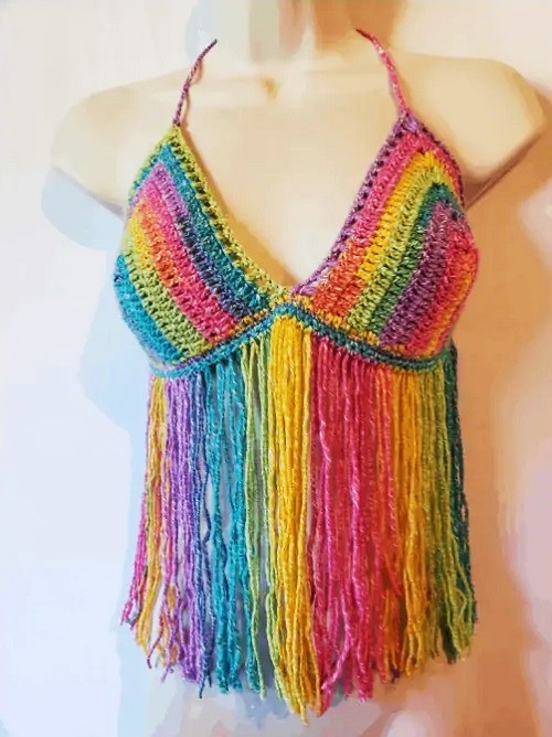 Crochet Festival Rainbow Fringe Top