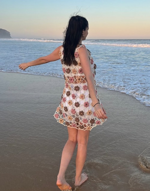 Puff Flower Mesh Crochet Dress