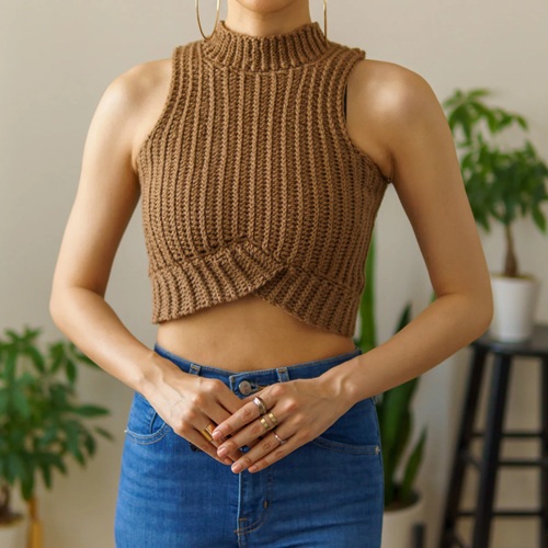 Crochet Turtleneck Crop Top