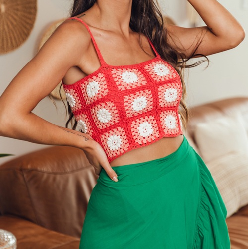 Flowers Cropped Squares Top