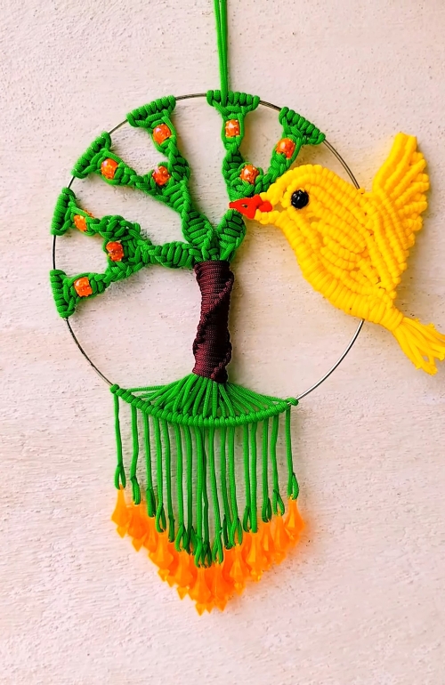 Macrame Beautiful Bird With Tree Wall Hanging