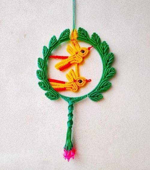 Macrame Birds With " Tree Of Life " Wall Hanging