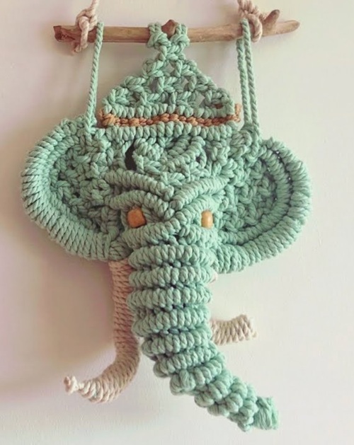 green Macrame Elephant Wall Hanging Free Patterns