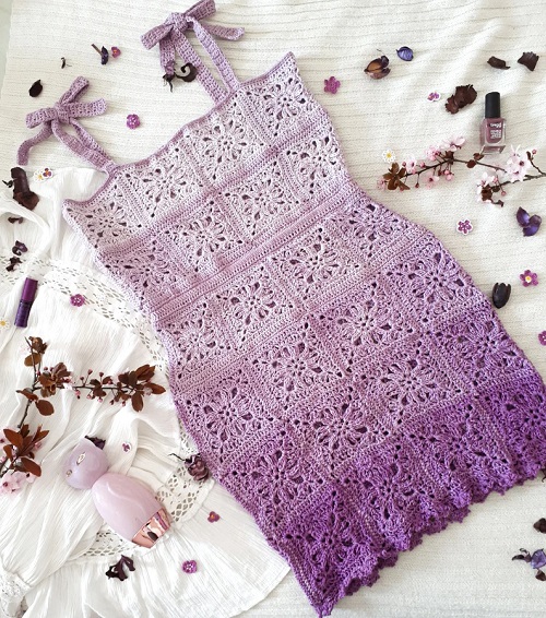 shaded Crochet Square Neck Dress Free Patterns