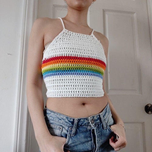 Crochet Rainbow Retro Halter Top