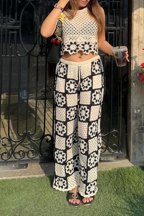 Crochet Sleeveless Top and Pant Coord Set