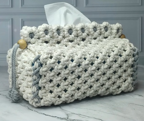 Macrame Tissue Box Cover With Beads