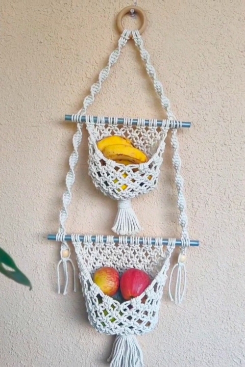 Fringed Macrame Fruit Storage Basket