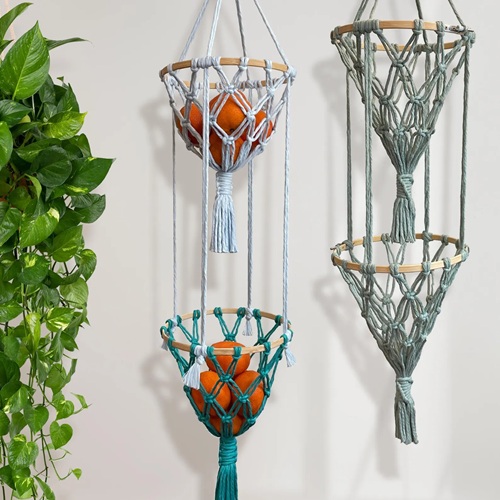 Double macrame hanging basket