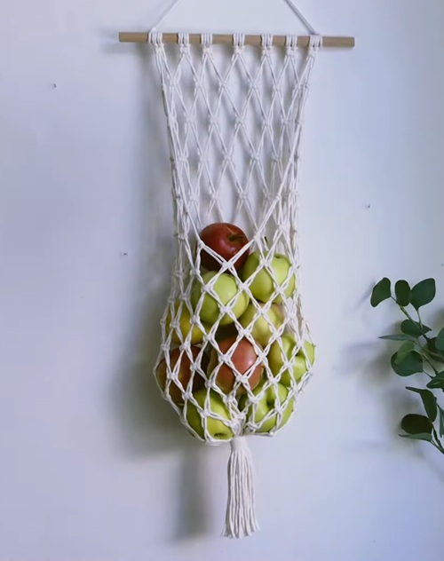 DIY macrame storage basket wall hanging tutorial