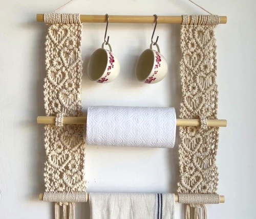 Macrame Kitchen or Bathroom Wall Hanging Organizer