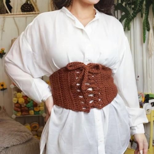 crochet brown corset belt