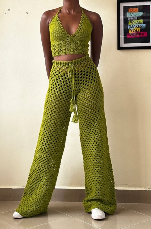 Wide leg granny stitch crochet pants