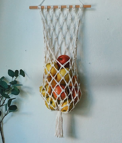 macrame storage basket wall hanging