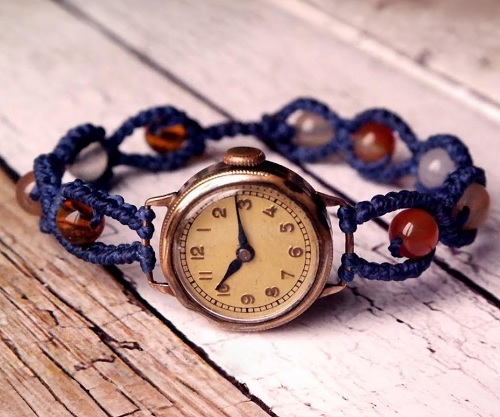 Simple Macrame Watch Band with Beads
