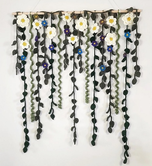 crochet wall hanging flower vines