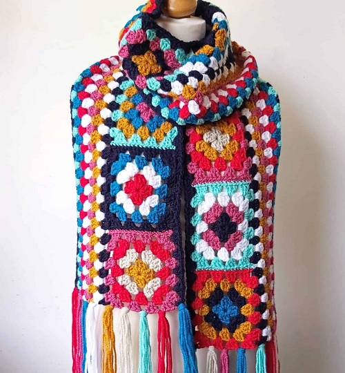 Crochet Granny Square Scarf