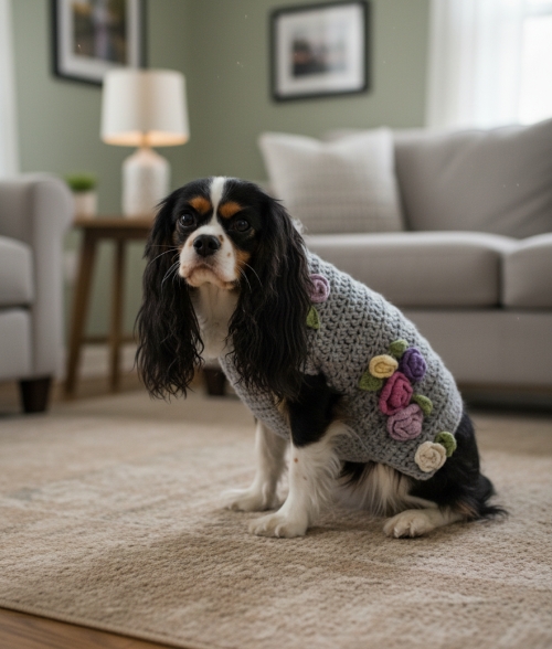 Floral Dog Crochet Sweater