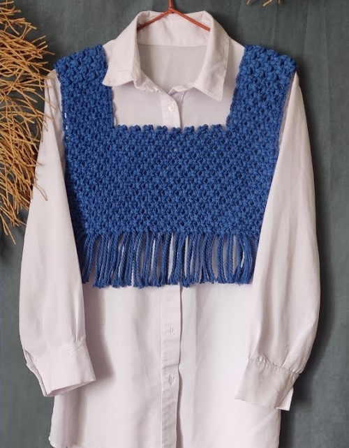 blue macrame vest