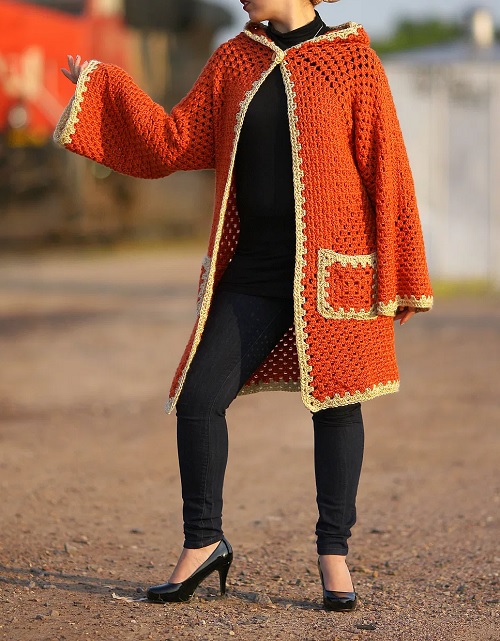Hexagonal Hooded Cardigan