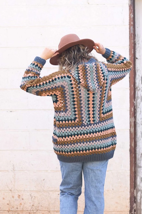 Crochet Hooded Hexagon Cardigan Free Patterns 2a