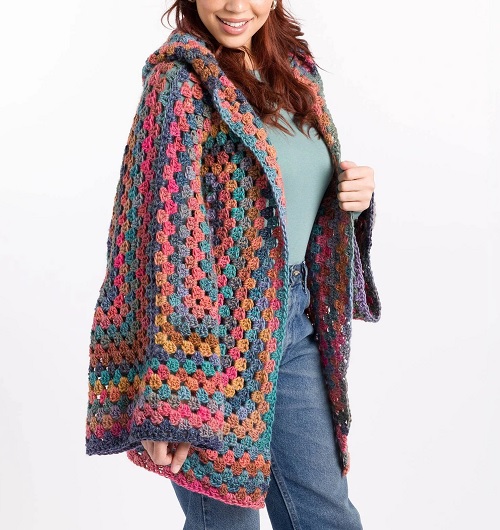 Crochet Hooded Hexi Cardigan