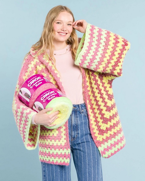 Hexi Stripes Crochet Hooded Cardigan