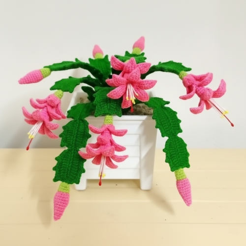 Crocheted Pink Flower Christmas Cactus