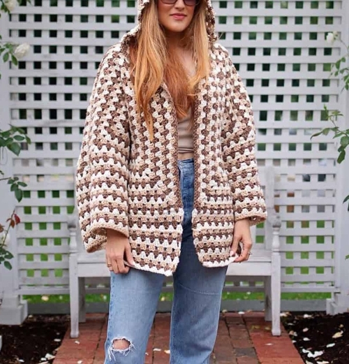 Hooded Crochet Hexagon Cardigan Pattern