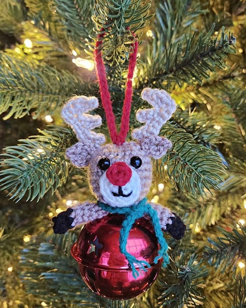 Crochet Reindeer Jingle Bell Ornament