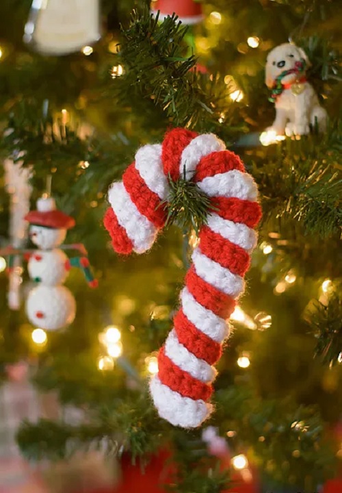 Crochet Candy Cane Christmas Tree Ornament