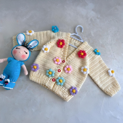 Crochet Baby Puff Flower Cardigan Free Patterns 1