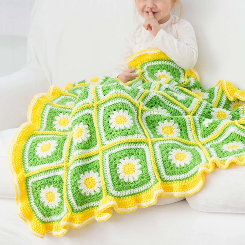 Free Red Heart Daisy Garden Crochet Blanket Pattern