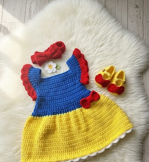 Crochet Snow White Baby Dress Free Tutorial Pattern