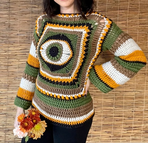 Trippy Eye Cardigan Crochet Sweater Pattern
