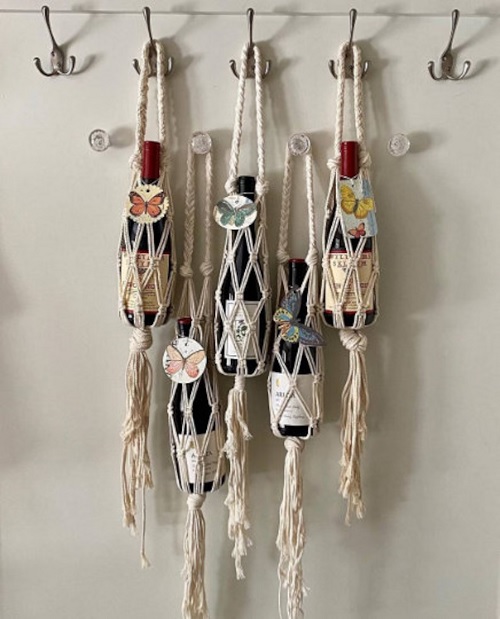 Macrame wine bottle hanger free patterns 2