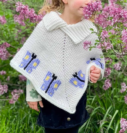 Crochet Childs Poncho with Butterflies Free Pattern