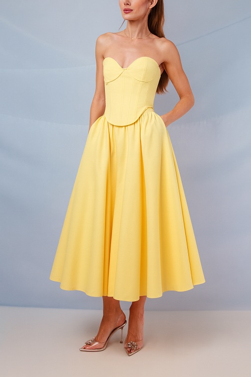 Free Sewing Pattern Madison Tea Length Dress with Boned Corset