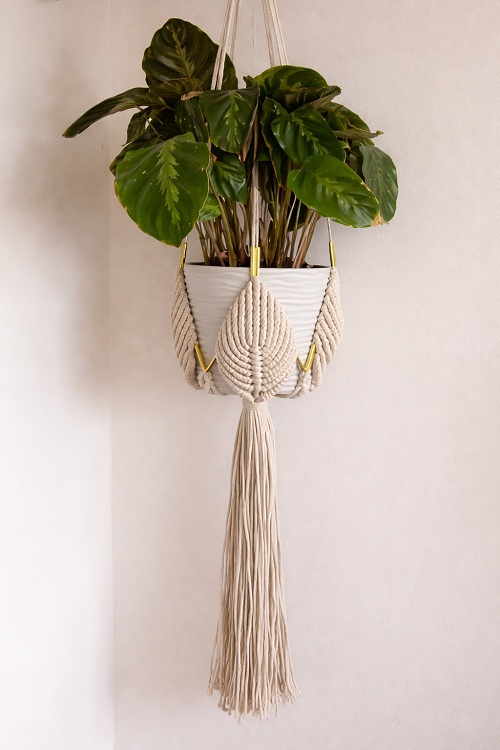 DIY Plant Hanger Macrame Tutorial leaf pattern