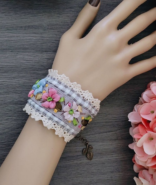 Shabby Chic Lace Bracelet - Embroidered Bracelet - Cuff Vintage Bracelet - DIY Bracelet - Gift Idea