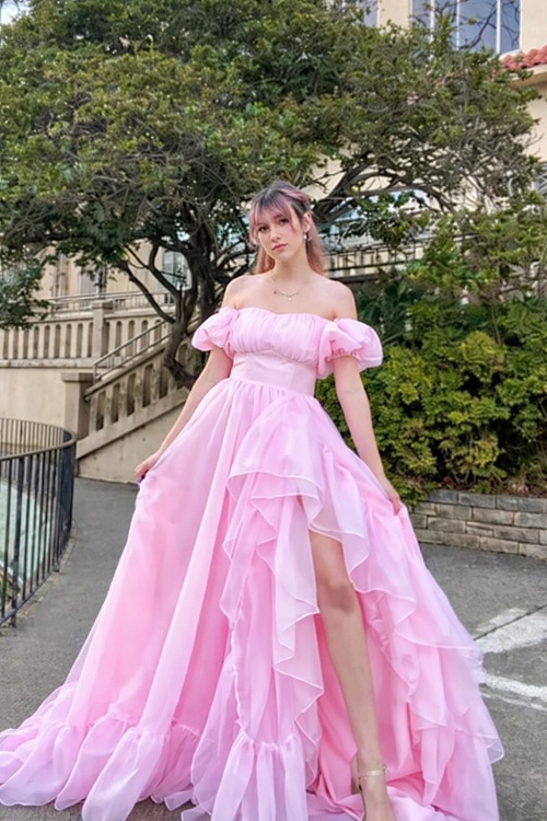 High-Slit Ruffle Organza Prom Dress Free Sewing Patterns 1