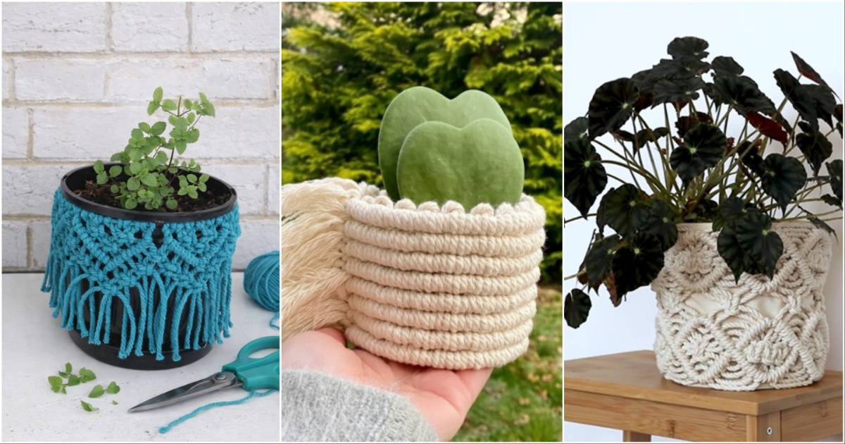 7 Macrame Plant Pot Cozy Free Patterns - Hello Lidy