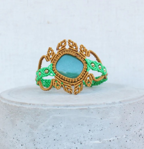 Gold Macrame Bracelet with Aventurine Gemstone