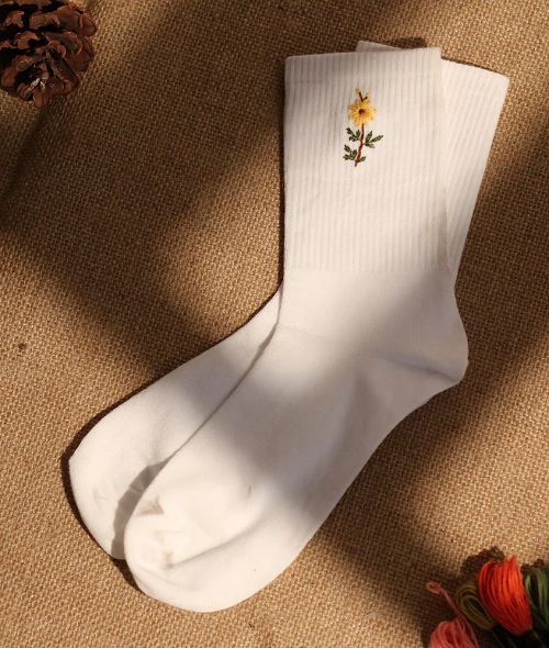 Tiny Sunflower Hand Embroidery Socks