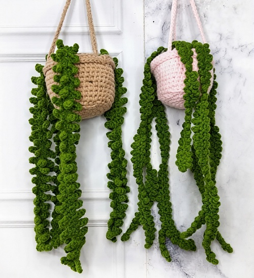 Crochet Hanging Plant Tutorial, Tassel Fern, Huperzia Plant, Tutorial Tanaman Rajut Gantung