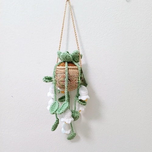Crochet Pattern – Lily of the Valley Hanging Plant, Leaf String | Car Mirror Charm | Mini Pot Home or Office Decor | PDF Download