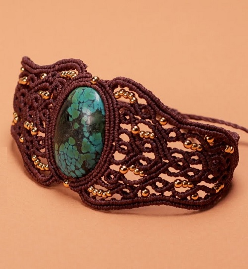 TUTORIEL | Bracelet Manchette en Micro-Macramé avec Cabochon en Pierre Gemme Serti